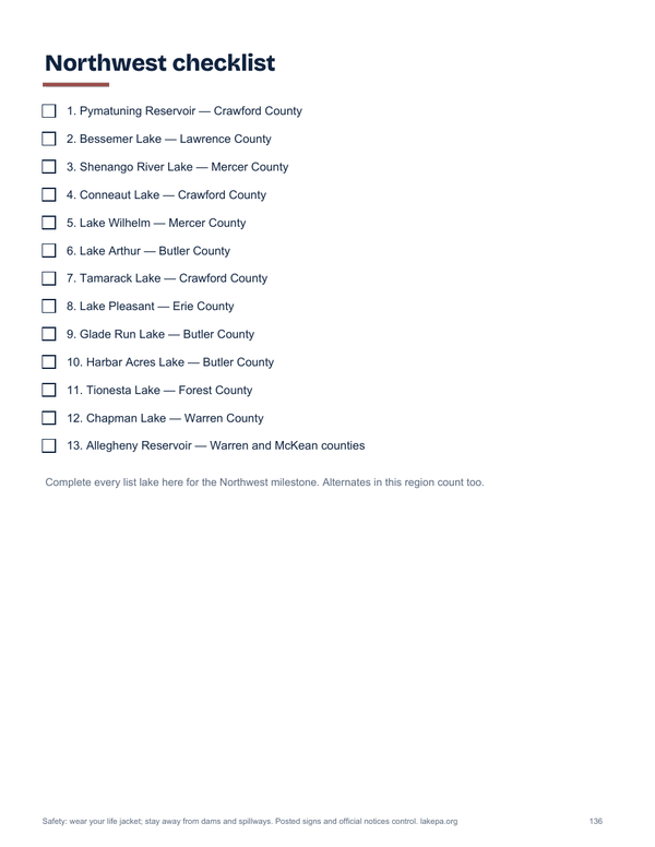 Sample page: Region checklist